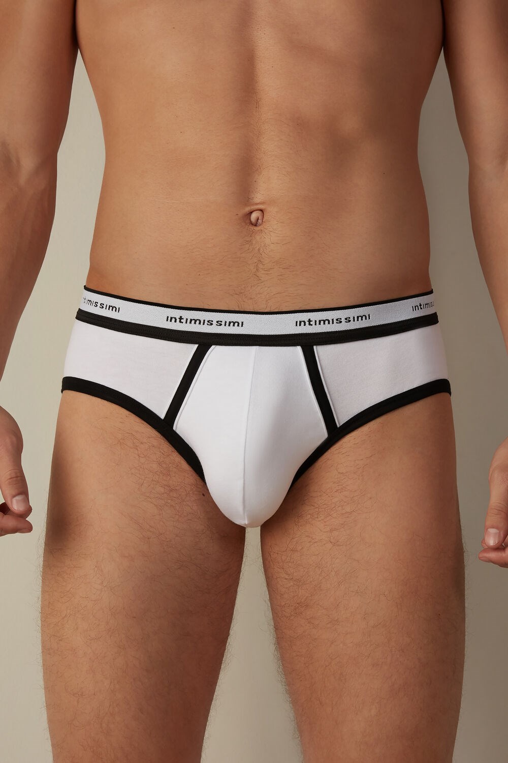 Multicolor - 143i - White / Black Intimissimi Stretch Supima® Cotton Brief with Logo Detail | IAYH-07652