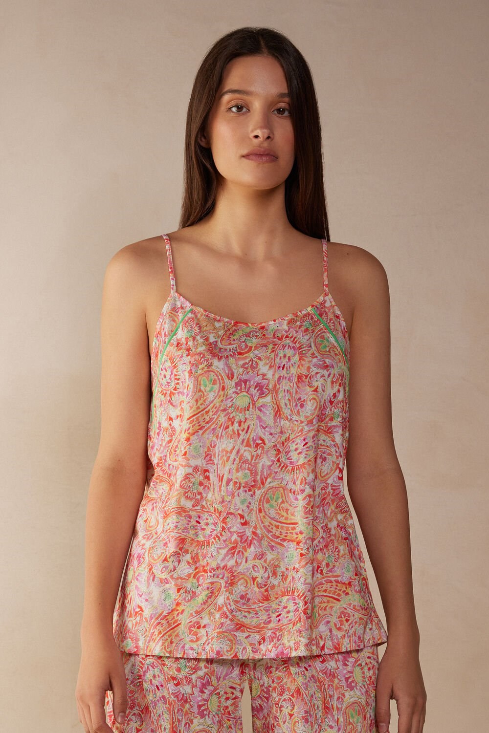 Multicolor - 240j - Summer Cashmere Print Intimissimi Summer Journey Ultrafresh Supima® Cotton Top | XQDH-43108