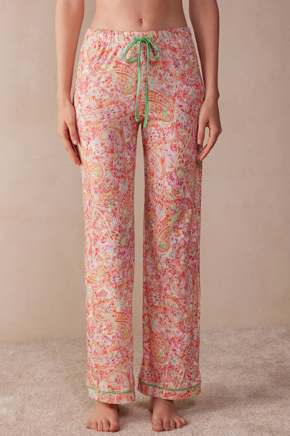 Multicolor - 240j - Summer Cashmere Print Intimissimi Summer Journey Ultrafresh Supima® Cotton Full Length Pants | ZNUQ-80714