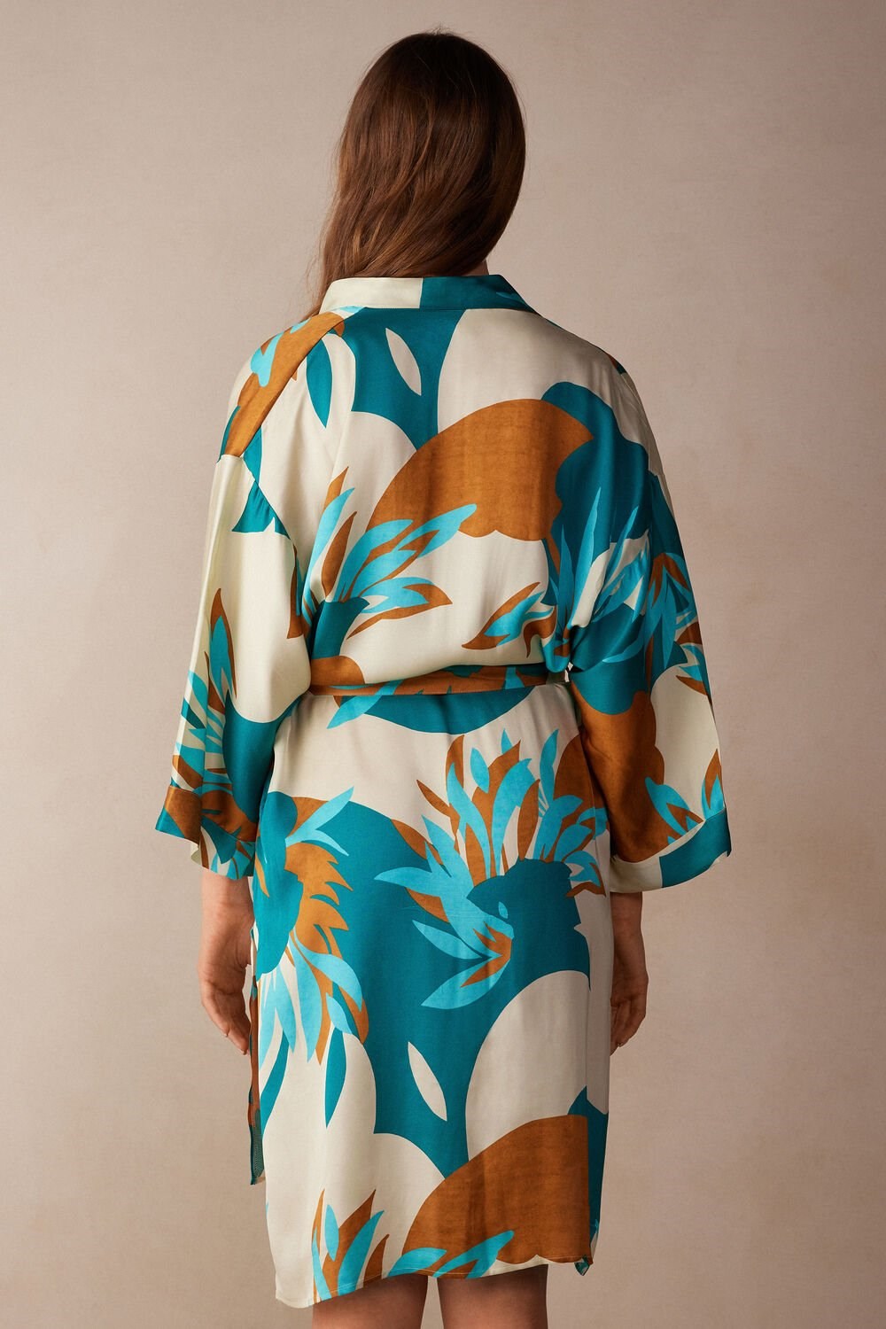 Multicolor - 241j - Summer Vibes Print Intimissimi Summer Vibes Viscose Satin Kimono | DIMG-23561