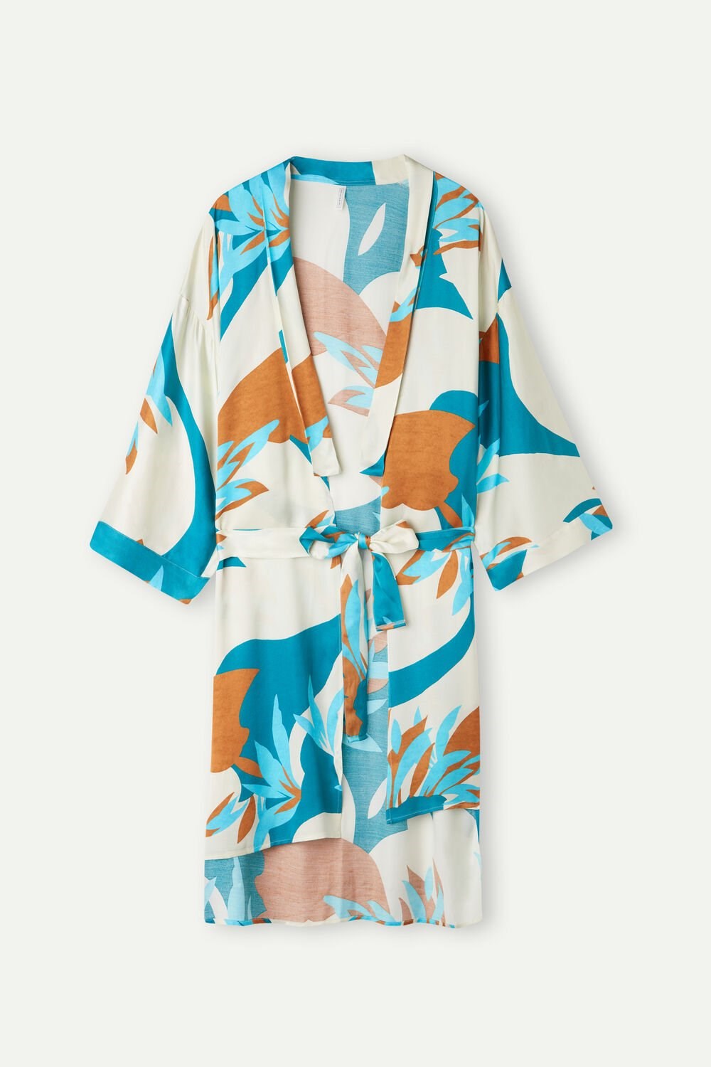 Multicolor - 241j - Summer Vibes Print Intimissimi Summer Vibes Viscose Satin Kimono | DIMG-23561