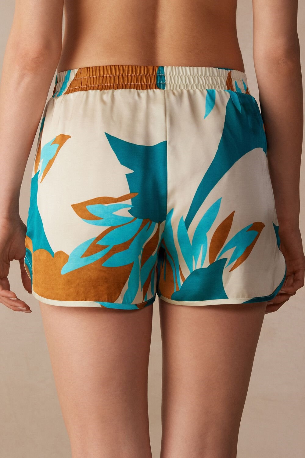 Multicolor - 241j - Summer Vibes Print Intimissimi Summer Vibes Viscose Satin Shorts | HGMT-64793