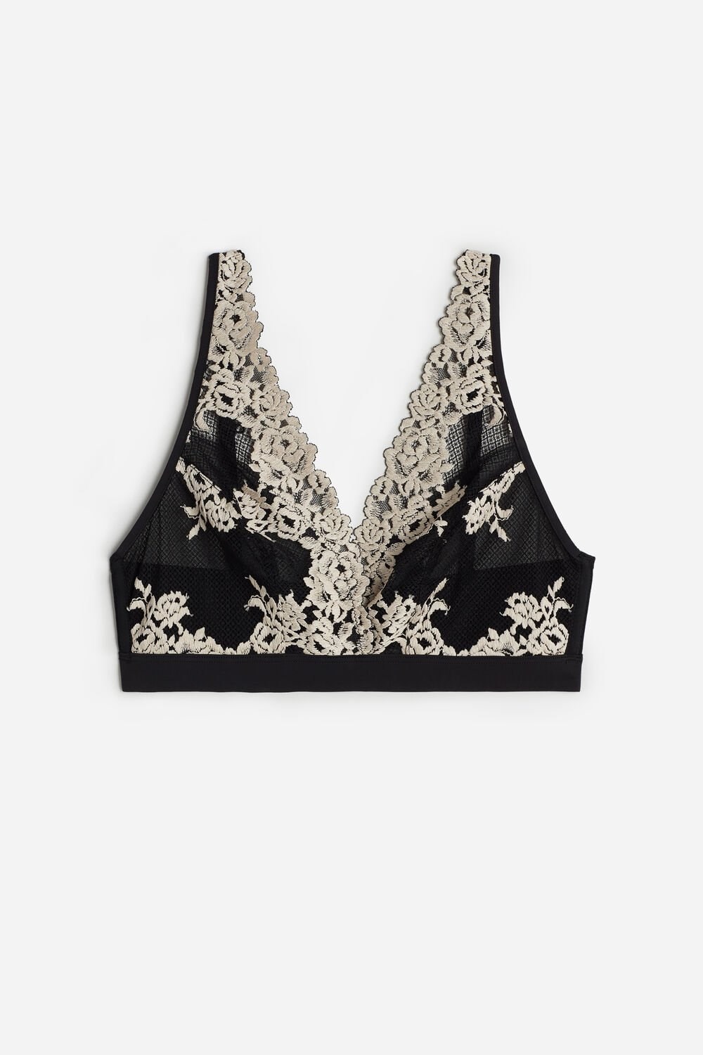 Multicolor - 9887 - Black / Ivory Intimissimi Pretty Flowers Lara Triangle Bra | AOKV-25018