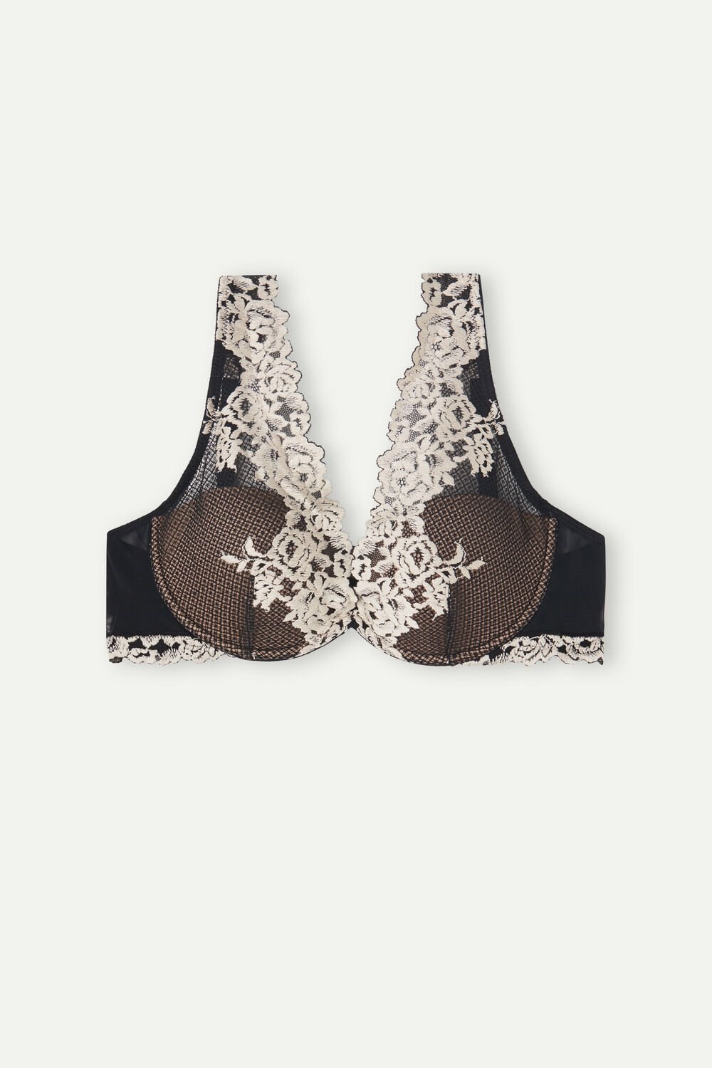 Multicolor - 9887 - Black / Ivory Intimissimi Pretty Flowers Elena Balconette Bra | EKSB-85093