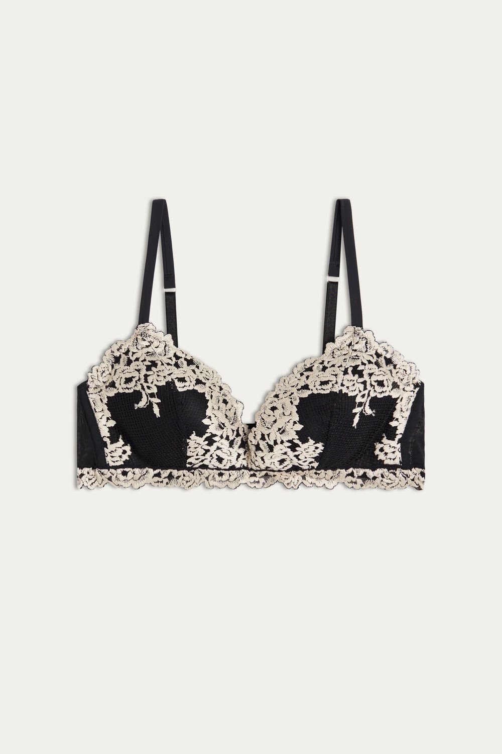 Multicolor - 9887 - Black / Ivory Intimissimi Pretty Flowers Tiziana Triangle Bra | FLKP-51836