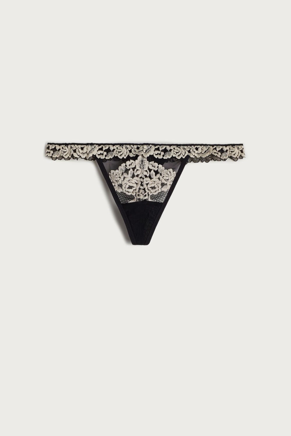 Multicolor - 9887 - Black / Ivory Intimissimi Pretty Flowers String Thong | FNWM-82347