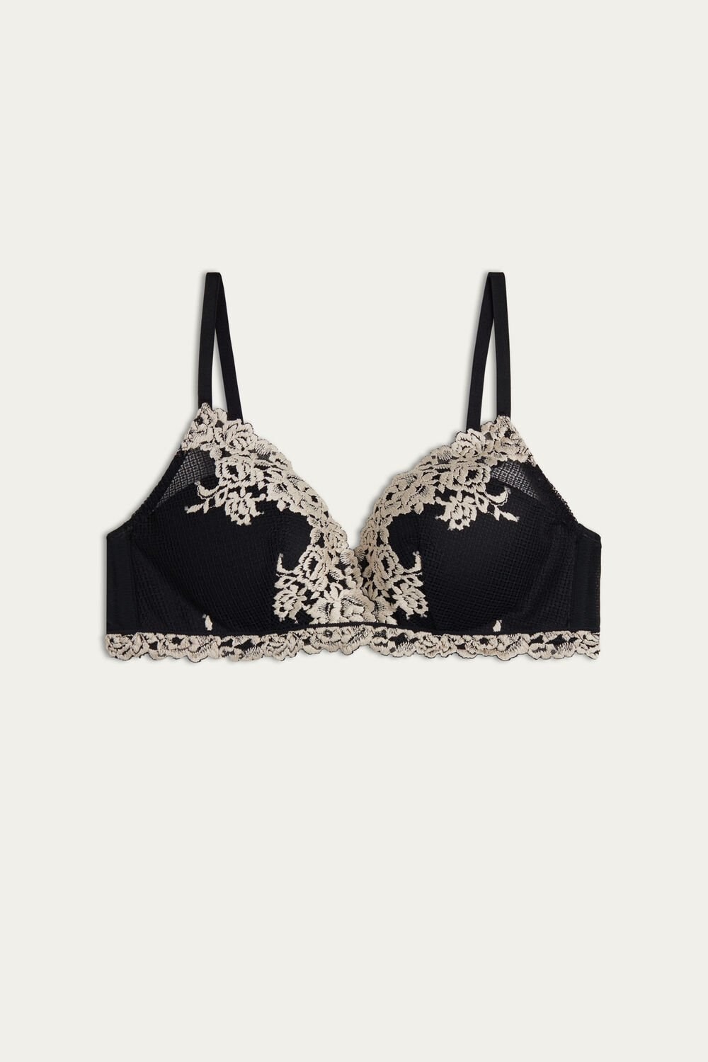 Multicolor - 9887 - Black / Ivory Intimissimi Pretty Flowers Fabiola Push-up Bra | GISU-48163