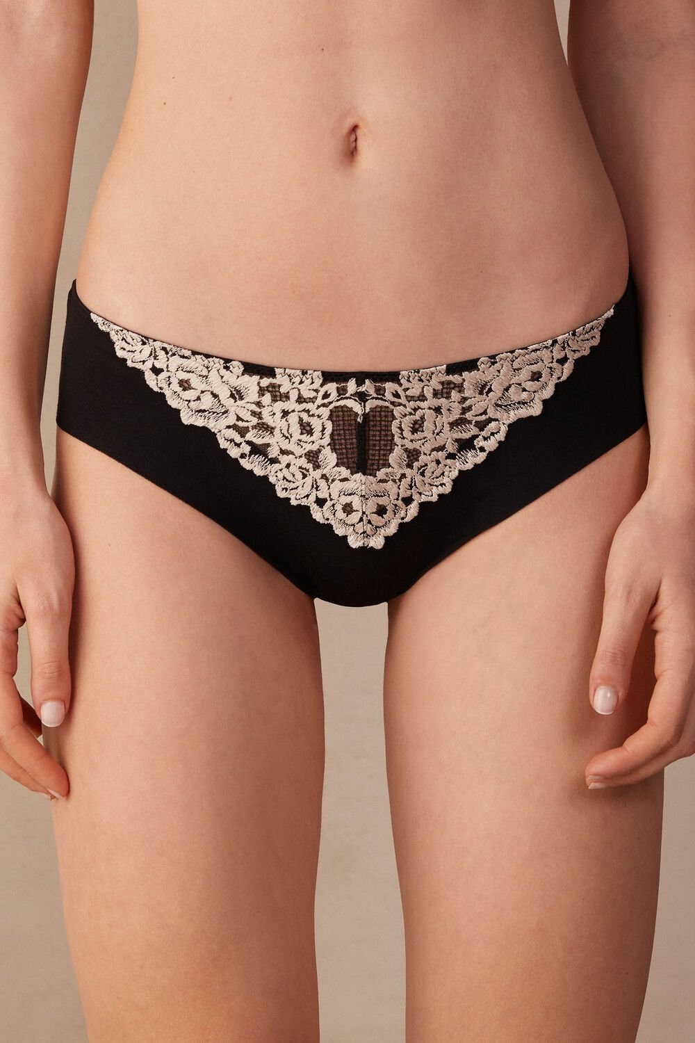 Multicolor - 9887 - Black / Ivory Intimissimi Pretty Flowers Seamless Cotton Panties | IRQA-92816