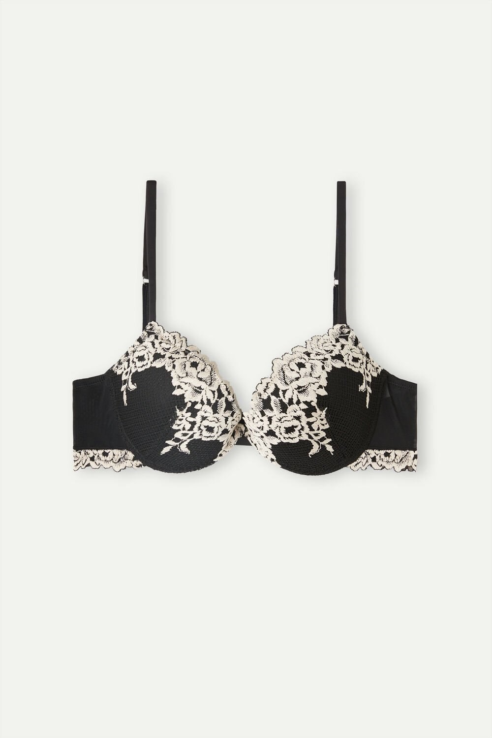 Multicolor - 9887 - Black / Ivory Intimissimi Pretty Flowers Bellissima Push-up Bra | KTIF-16804