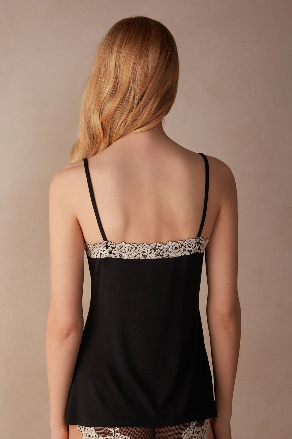 Multicolor - 9887 - Black / Ivory Intimissimi Pretty Flowers Modal Top | LAVK-50468