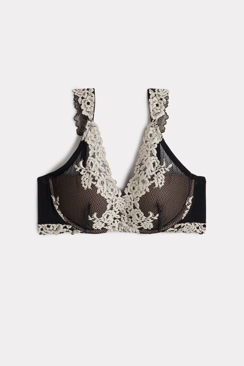 Multicolor - 9887 - Black / Ivory Intimissimi Pretty Flowers Giorgia Balconette Bra | RUYE-20473