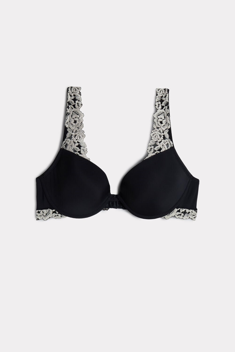 Multicolor - 9887 - Black / Ivory Intimissimi Pretty Flowers Microfiber Bellissima Push-up Bra | TYMZ-30217