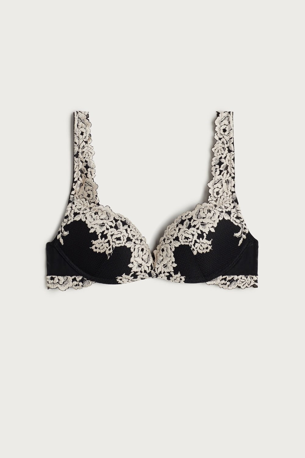 Multicolor - 9887 - Black / Ivory Intimissimi Pretty Flowers Gioia Super Push-up Bra | YPRC-17238