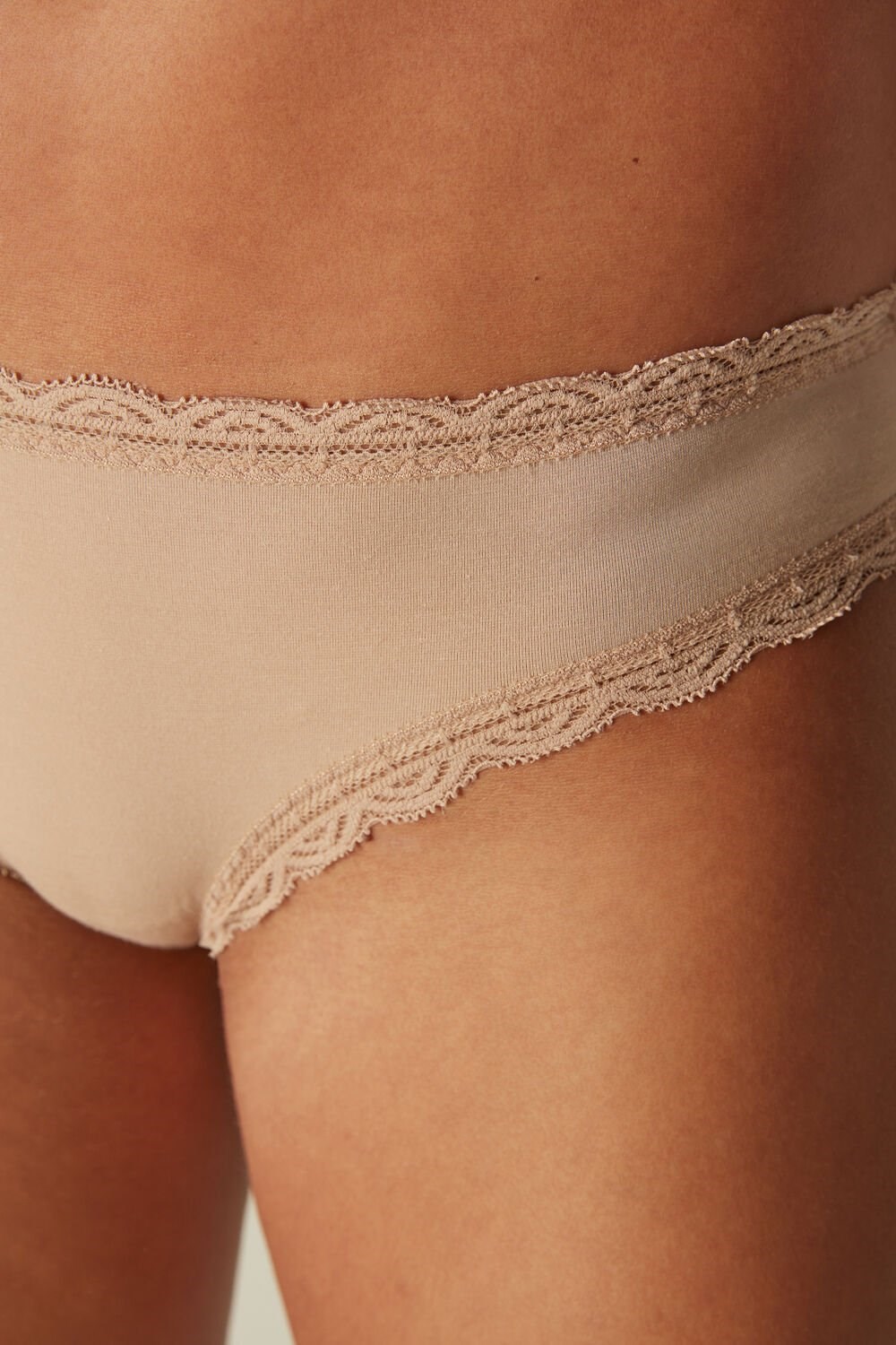 Natural - 044 - Soft Beige Intimissimi Cotton and Lace Panties | GRXW-54382