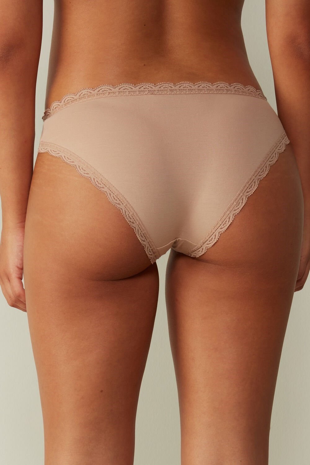 Natural - 044 - Soft Beige Intimissimi Cotton and Lace Panties | GRXW-54382