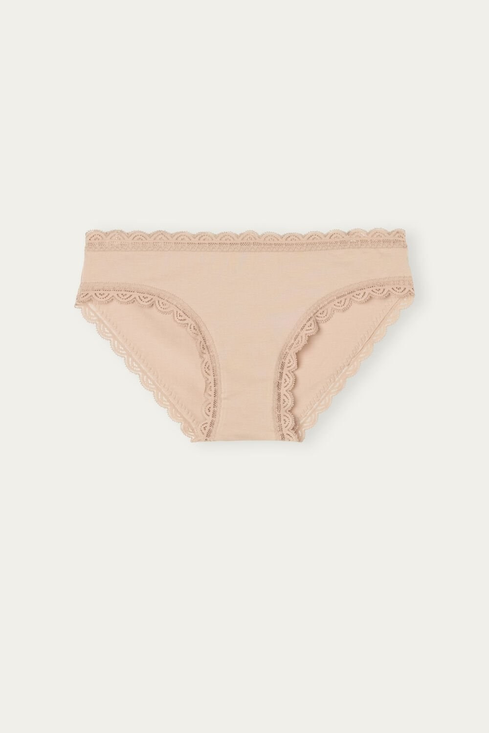 Natural - 044 - Soft Beige Intimissimi Cotton and Lace Panties | GRXW-54382