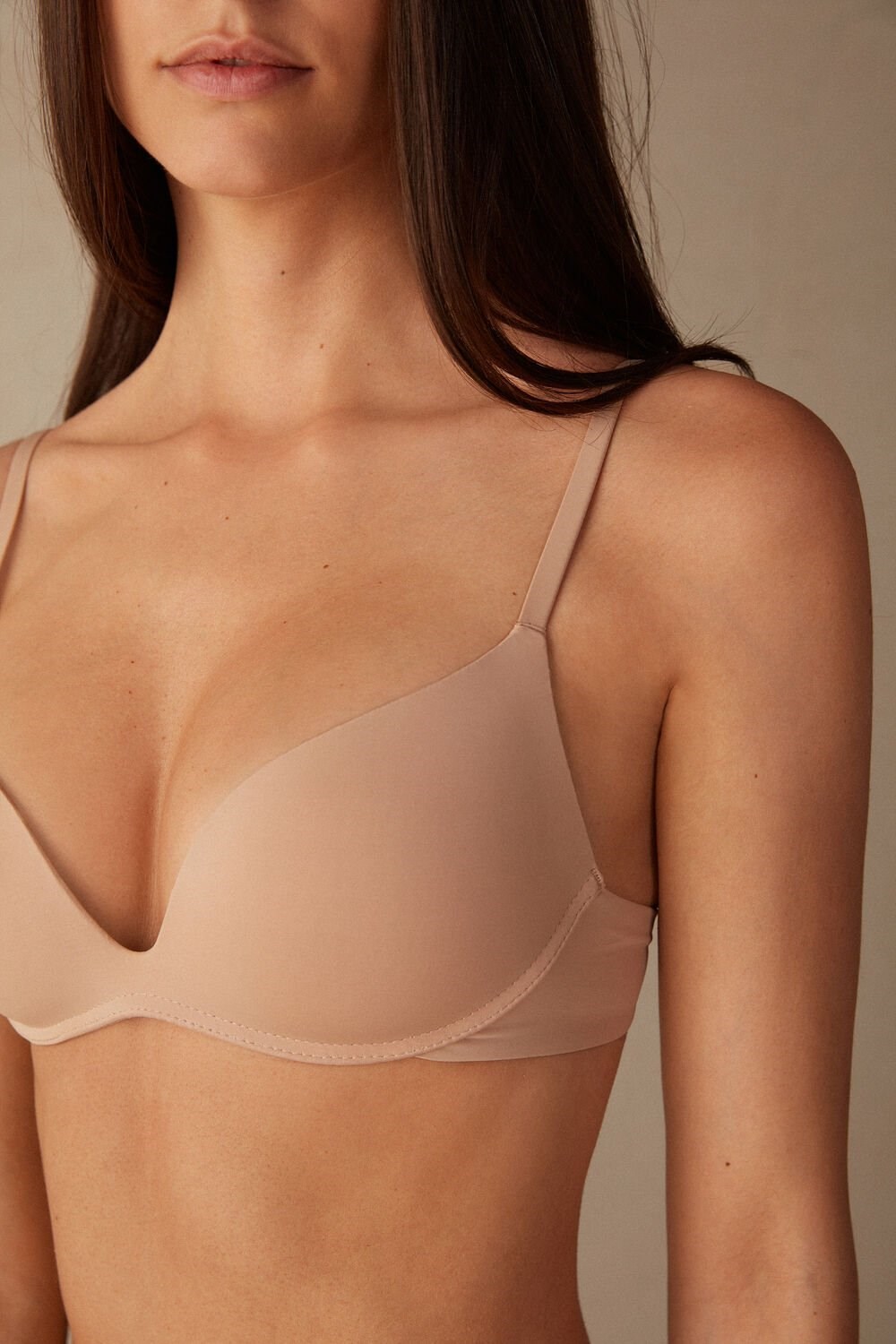 Natural - 044 - Soft Beige Intimissimi Gioia B Cup Microfiber Super Push-Up Bra | HEDB-18423