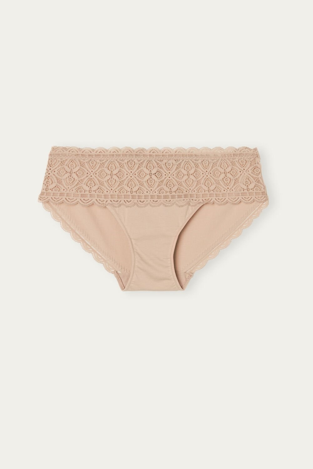 Natural - 044 - Soft Beige Intimissimi Lace and Cotton High Rise Panties | CAUF-46809