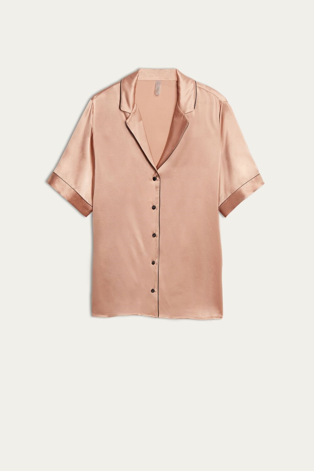 Natural - 163i - Satin Pink Intimissimi Short Sleeve Silk Shirt with Contrast Trim | NSOU-94356