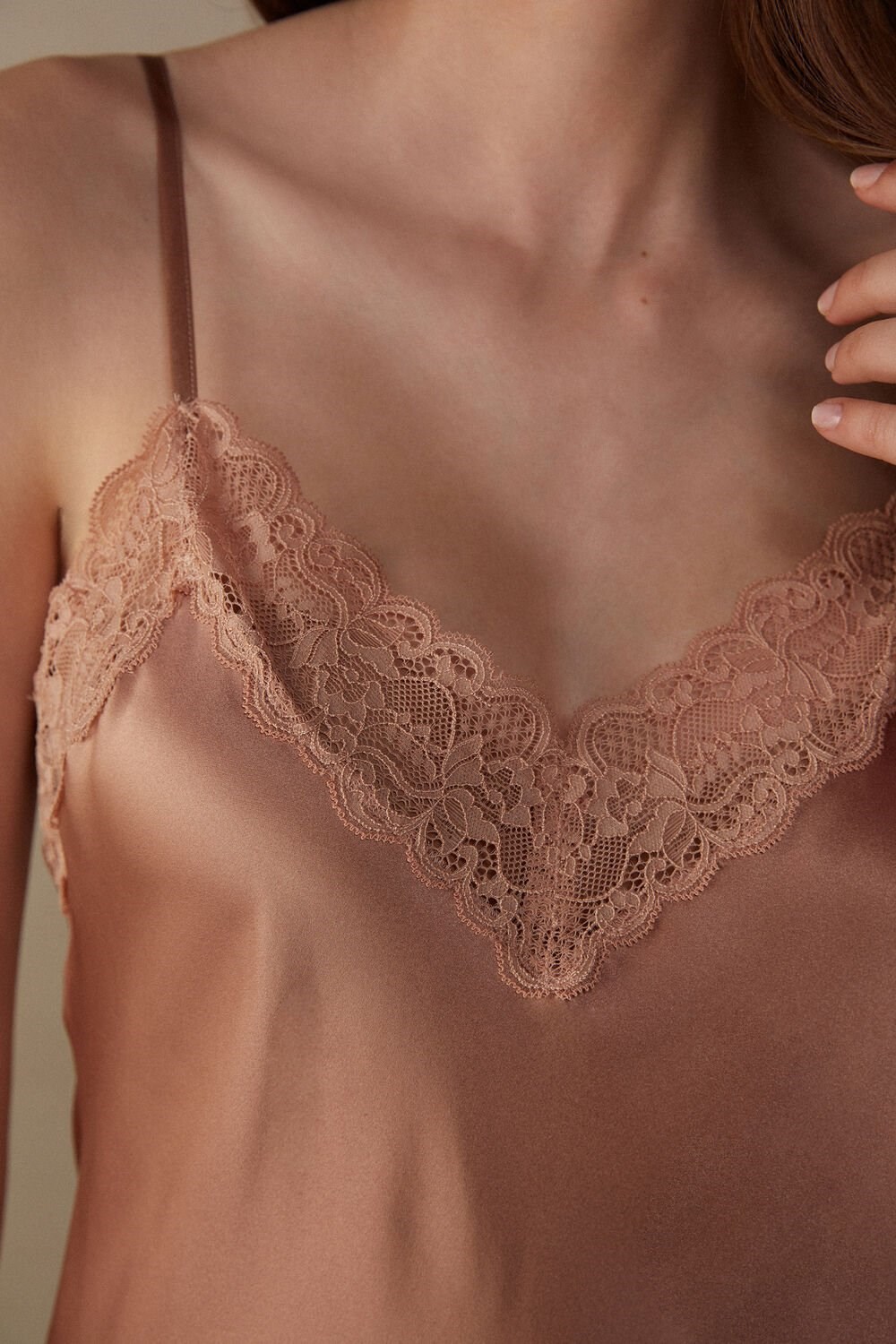 Natural - 163i - Satin Pink Intimissimi Silk Slip with Lace Insert Detail | RFCM-84570