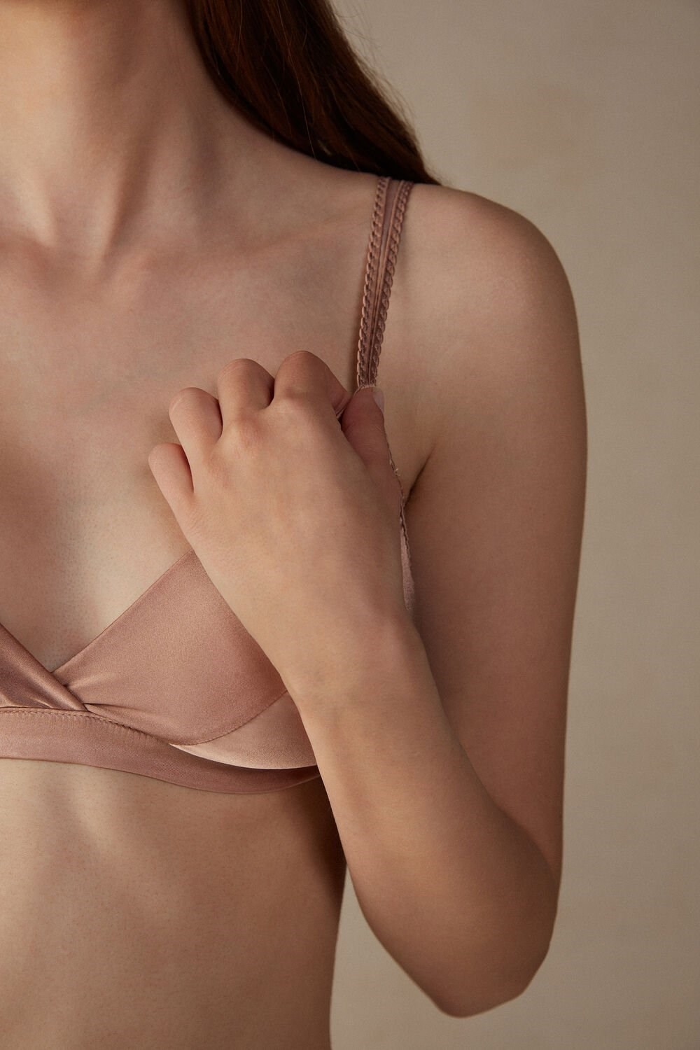 Natural - 163i - Satin Pink Intimissimi Emma Silk Triangle Bra | RMOF-17243