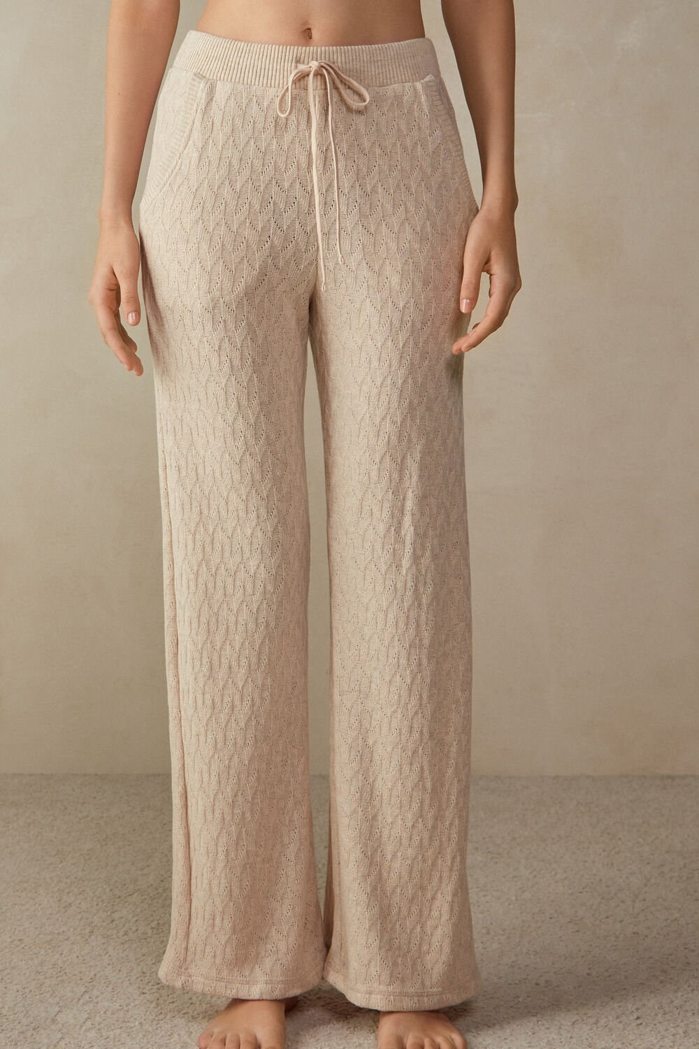 Natural - 2106 - Beige Blend Intimissimi Winter Braid Full Length Jacquard Pants | DTZG-27304