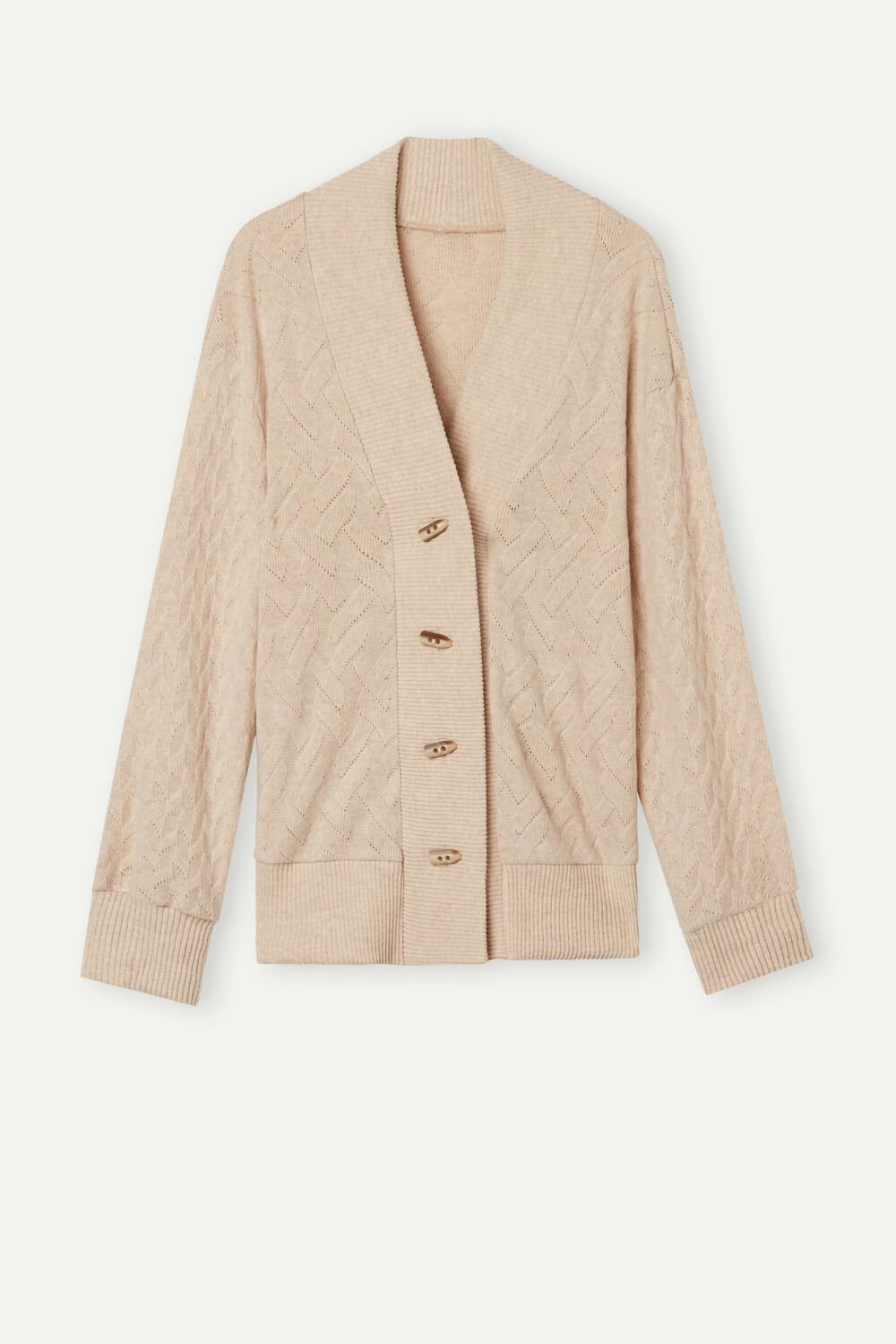 Natural - 2106 - Beige Blend Intimissimi Winter Braid Long Sleeve Jacquard Cardigan | FXOL-81045