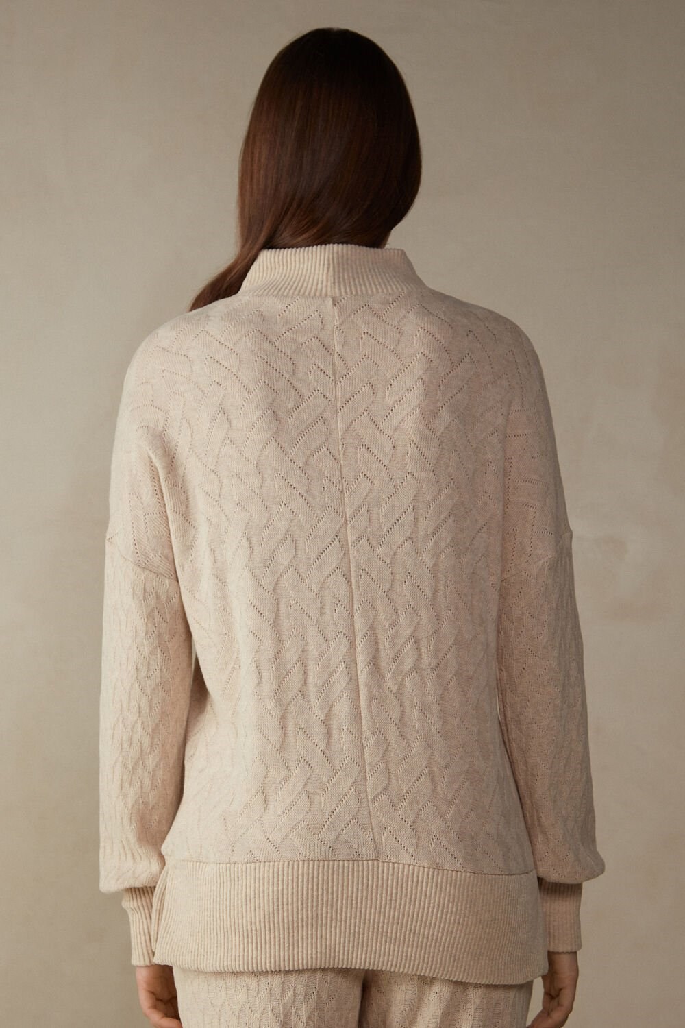 Natural - 2106 - Beige Blend Intimissimi Winter Braid Long Sleeve Jacquard Top | LJIK-60913