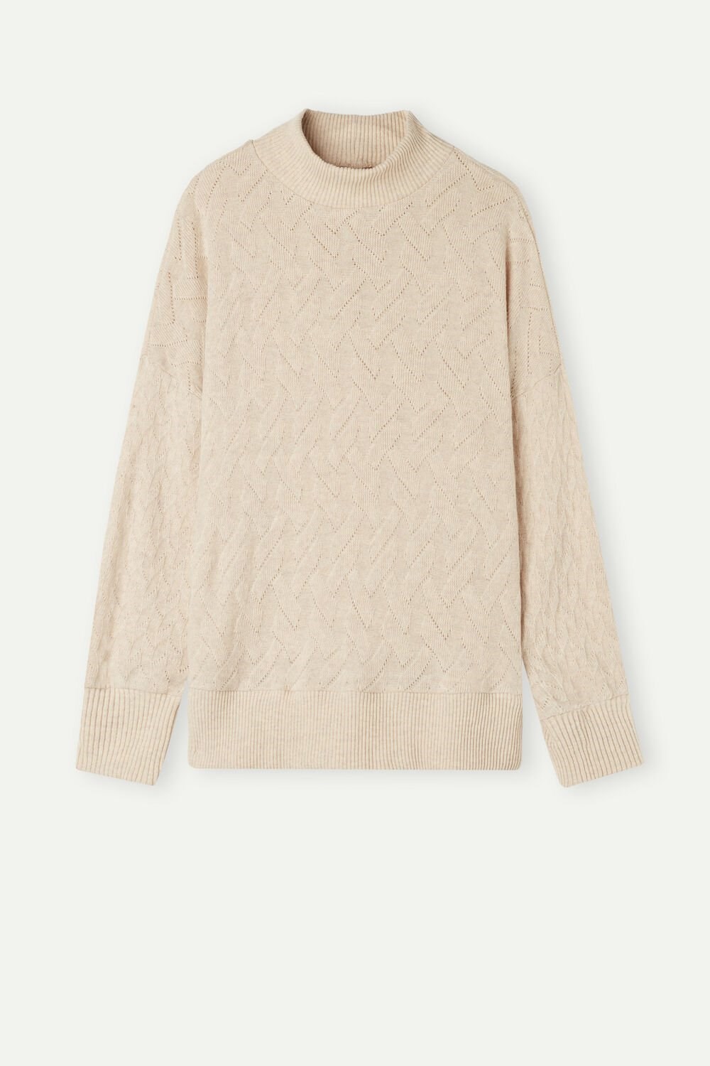 Natural - 2106 - Beige Blend Intimissimi Winter Braid Long Sleeve Jacquard Top | LJIK-60913