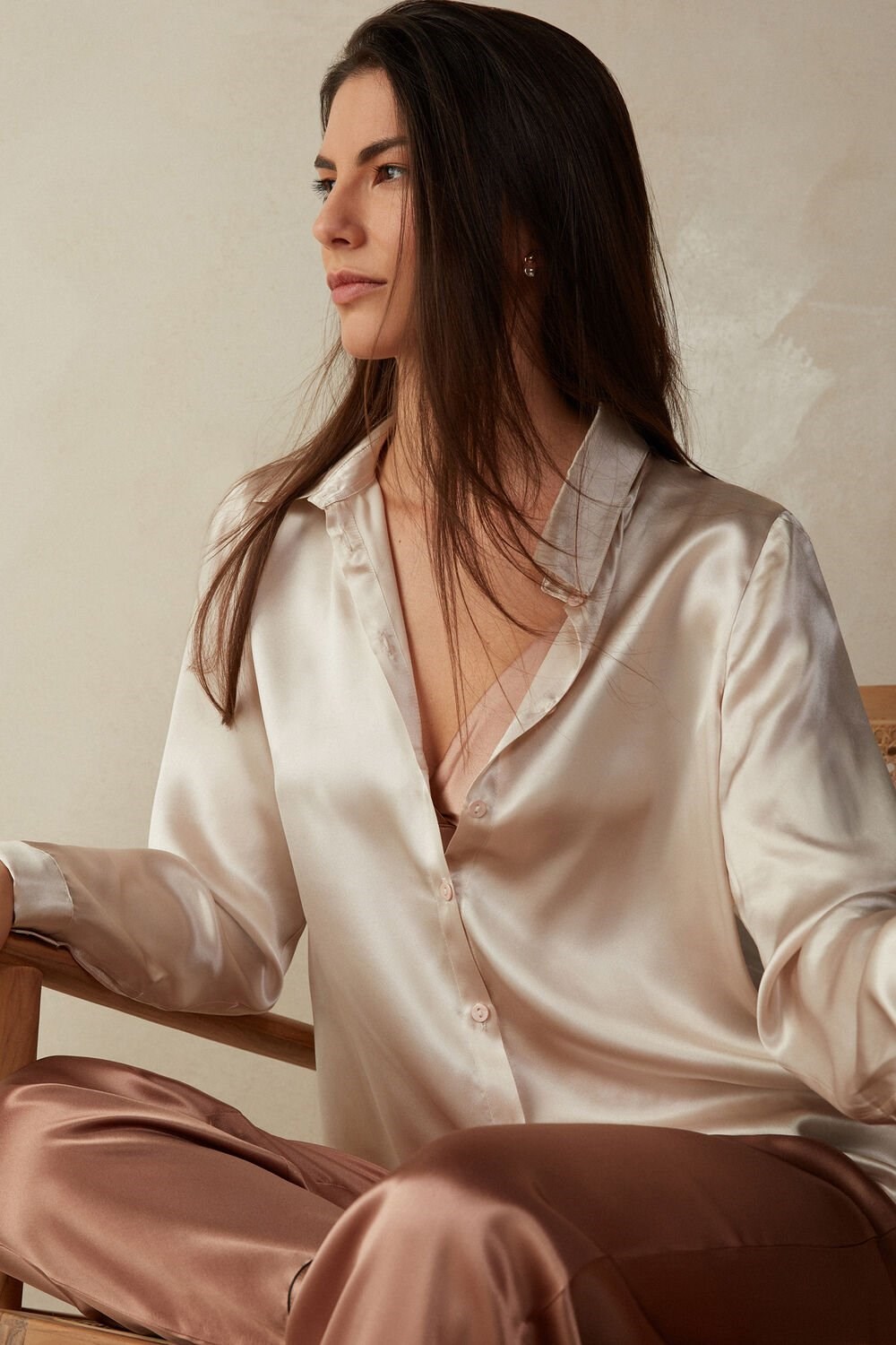 Natural - 2280 - Silk Pink Intimissimi Long Sleeve Silk Shirt | KTAF-54327