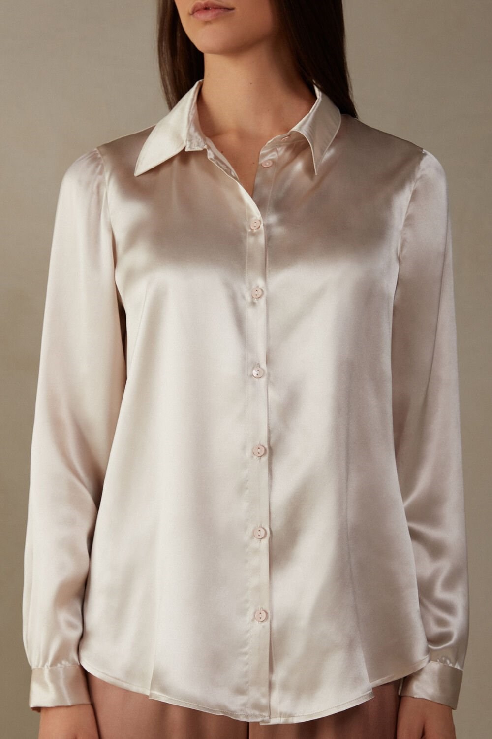 Natural - 2280 - Silk Pink Intimissimi Long Sleeve Silk Shirt | KTAF-54327