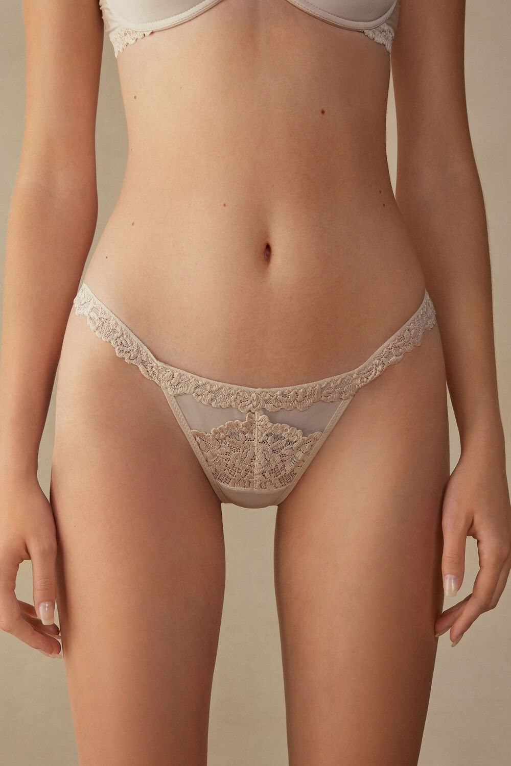 Natural - 2280 - Silk Pink Intimissimi Pretty Flowers String Thong | NCQG-52690