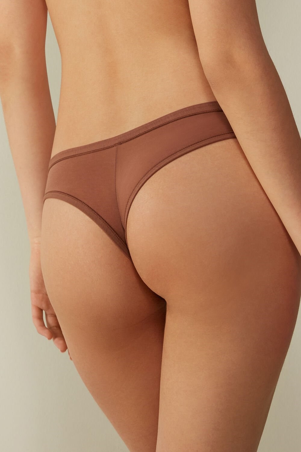 Natural - 502i - Dark Beige Intimissimi Brazilian Panties in Ultralight Supima® Cotton | OAMC-21658