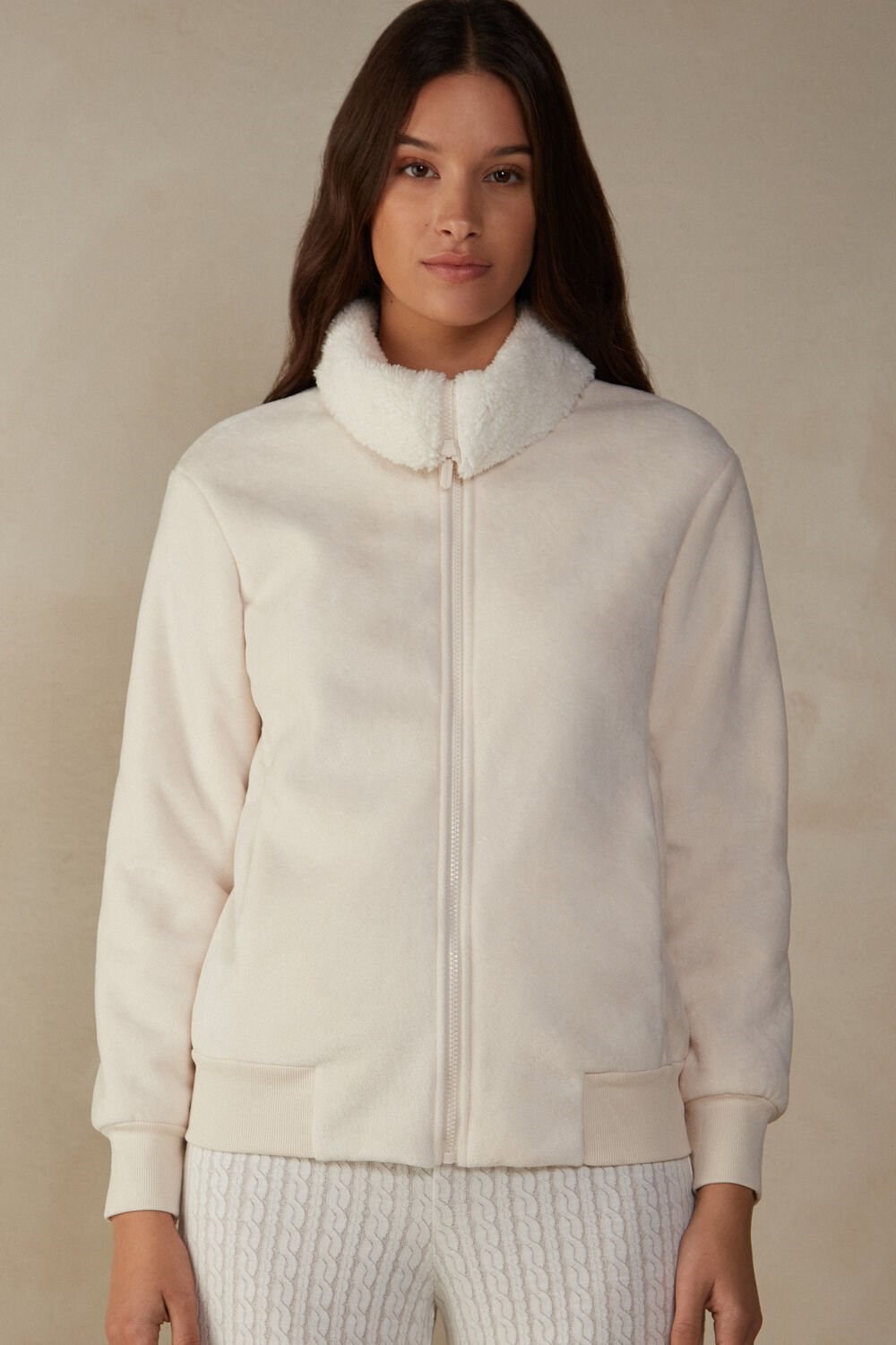 Natural - 5105 - Bianco Intimissimi Lady from the Mountains Fleece Bomber | QCFR-89263