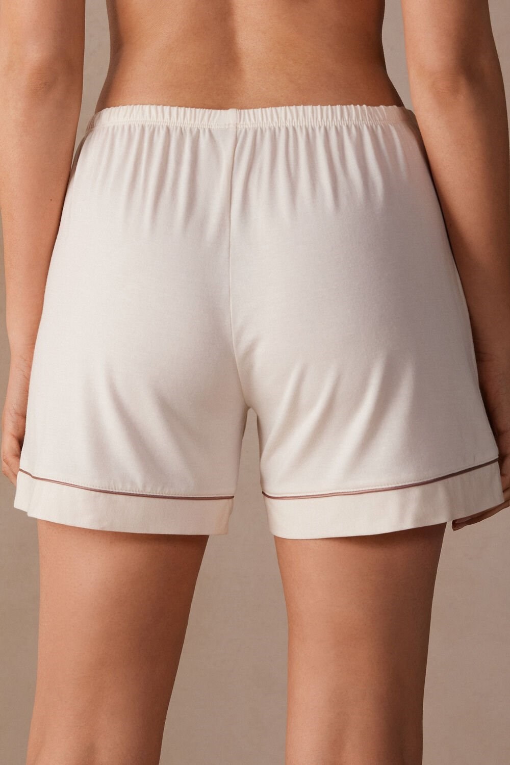 Natural - 612i - Vanilla Ivory Intimissimi Modal Shorts with Contrast Trim | ZWDF-06452