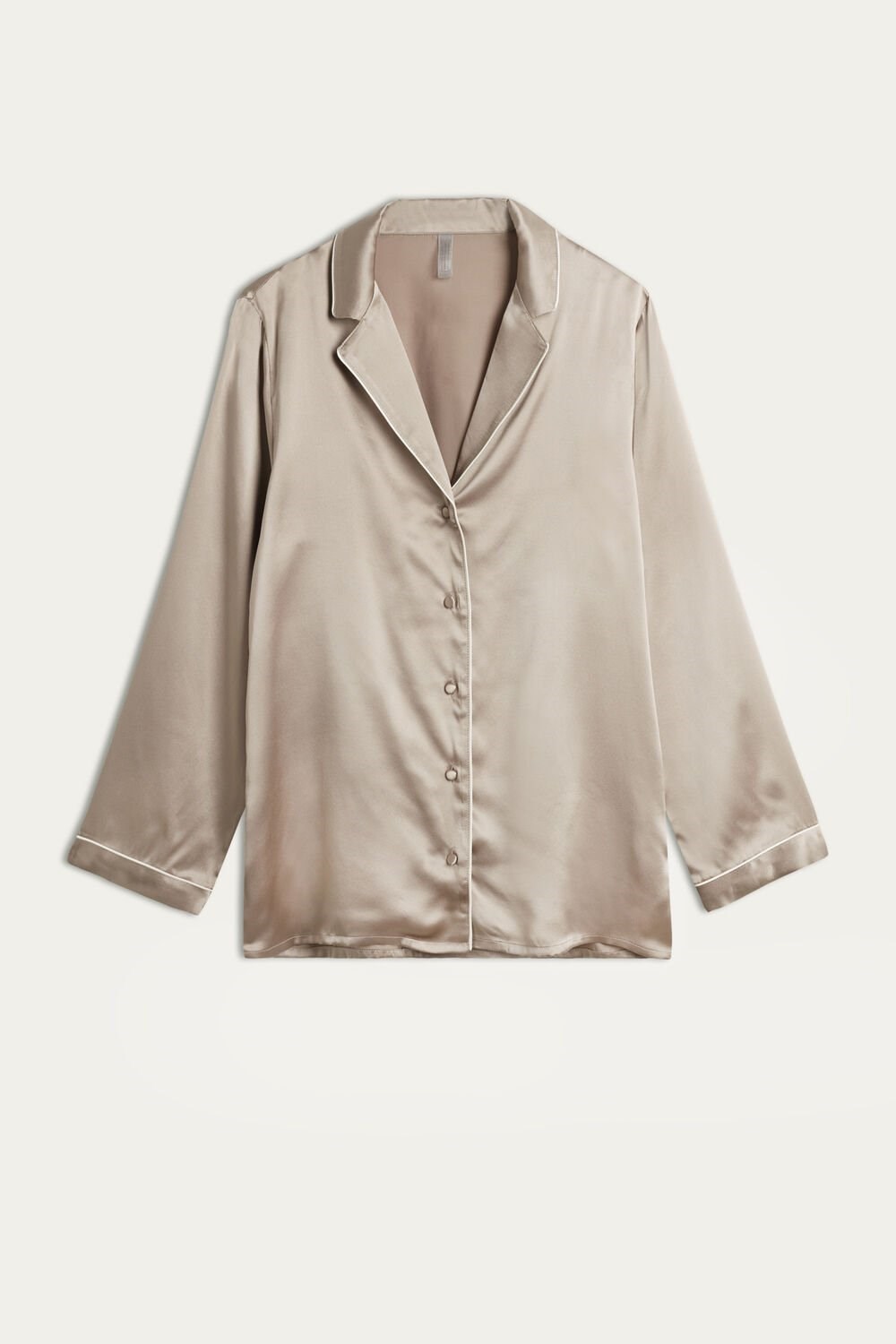 Natural - 651i - Powder Beige Intimissimi Mannish-Cut Jacket in Silk Satin | BREC-10642