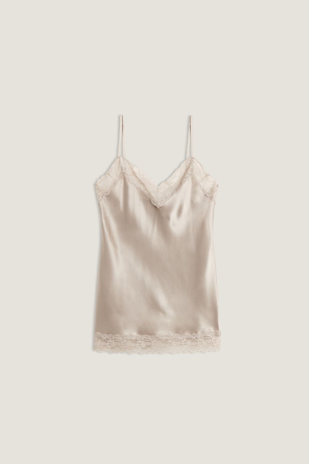 Natural - 651i - Powder Beige Intimissimi Lace and Silk Top | DHQL-32980