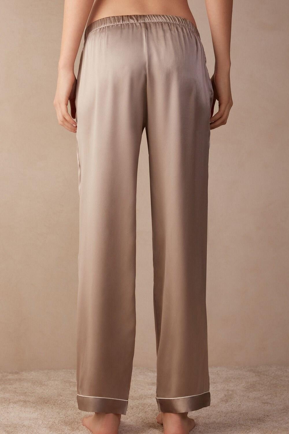 Natural - 651i - Powder Beige Intimissimi Silk Satin Pajama Pants | FSDV-05186