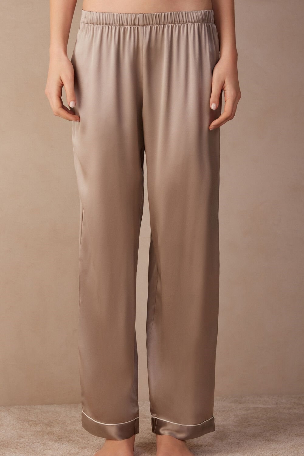 Natural - 651i - Powder Beige Intimissimi Silk Satin Pajama Pants | FSDV-05186