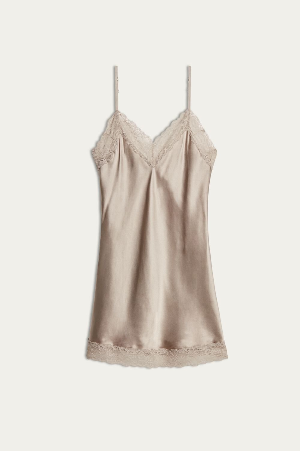 Natural - 651i - Powder Beige Intimissimi Silk Slip with Lace Insert Detail | MCVW-23840