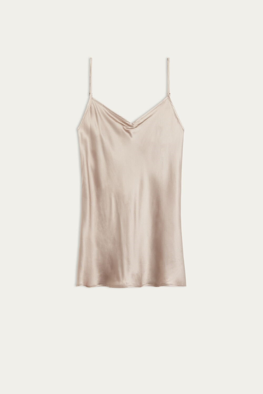 Natural - 651i - Powder Beige Intimissimi Silk Satin Top with V-neckline | UIXH-95876