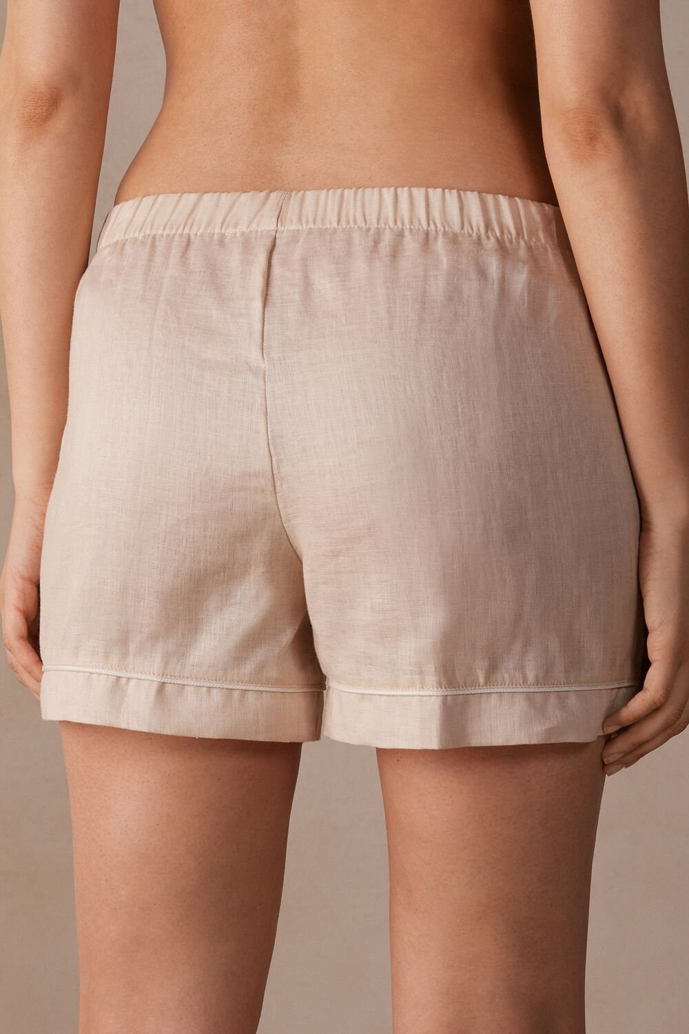 Natural - 913i - Rope Beige Intimissimi Yacht Night Linen Shorts | GPJZ-18462