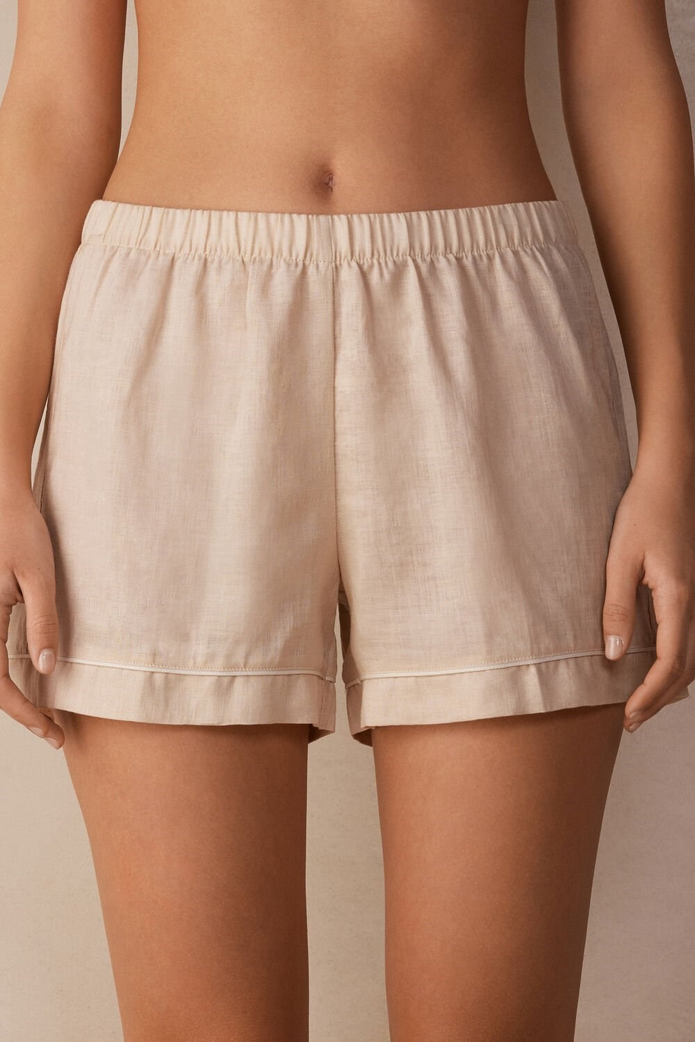 Natural - 913i - Rope Beige Intimissimi Yacht Night Linen Shorts | GPJZ-18462