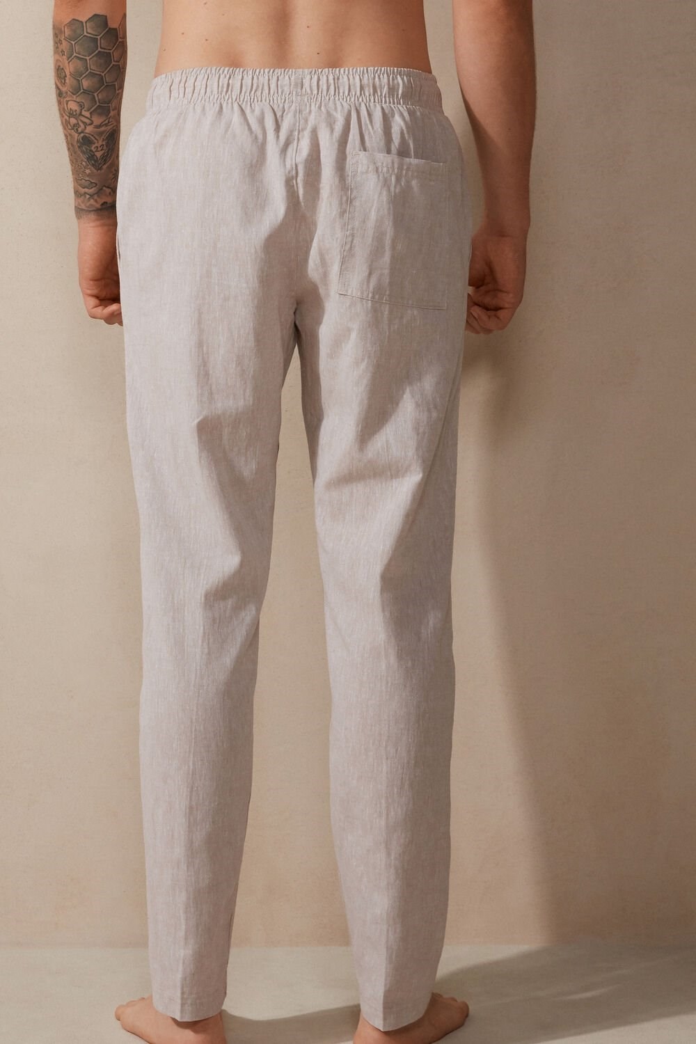 Natural - 917i - Linen White Intimissimi Linen and Cotton Full Length Pants | QIGU-26389