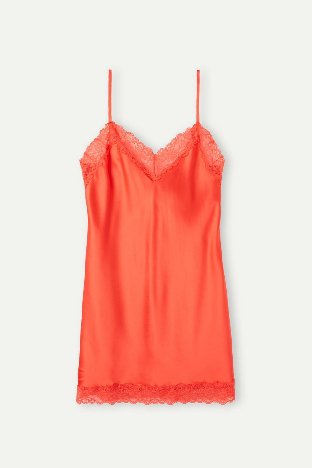 Orange - 219j - Flame Scarlet Intimissimi Silk Slip with Lace Insert Detail | DQUM-97486