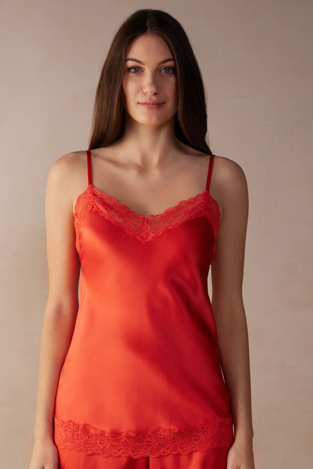 Orange - 219j - Flame Scarlet Intimissimi Lace and Silk Top | HXJQ-09145