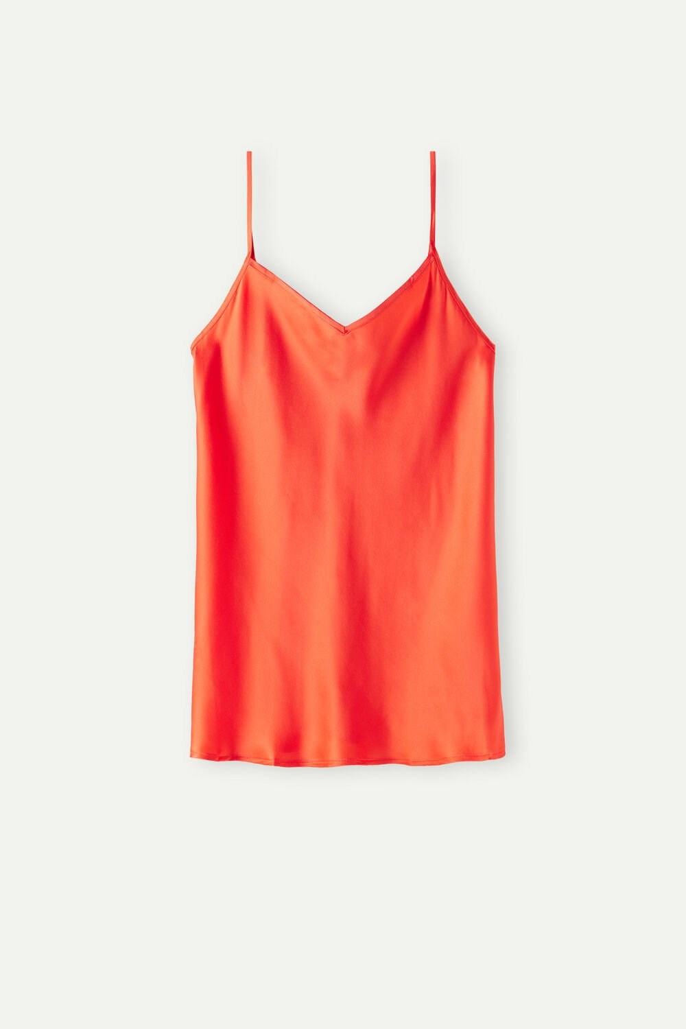 Orange - 219j - Flame Scarlet Intimissimi Silk Satin Top with V-neckline | NWPU-38947