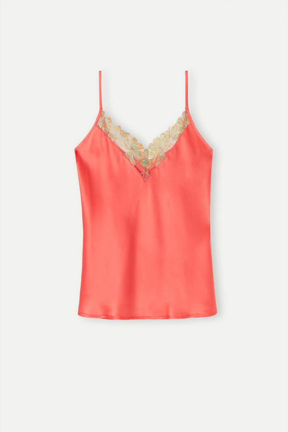 Orange - 249j - Coral Red Intimissimi Candy Colors Silk Top | DPHK-46810