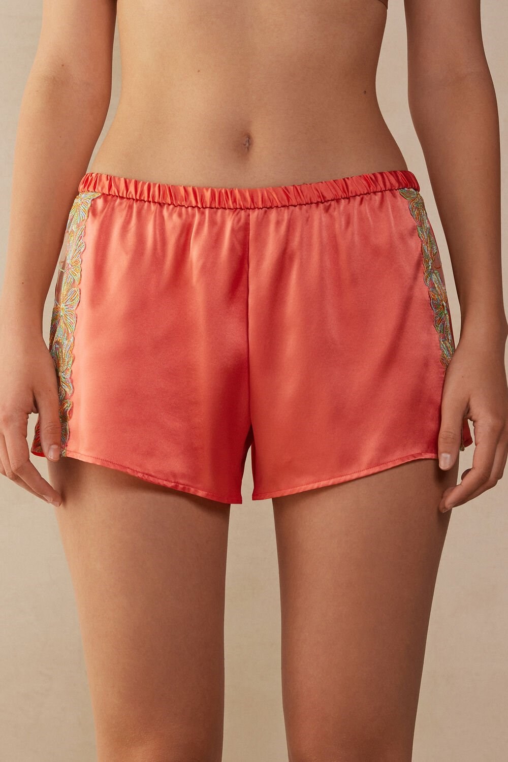 Orange - 249j - Coral Red Intimissimi Candy Colors Silk Shorts | FPYT-84126