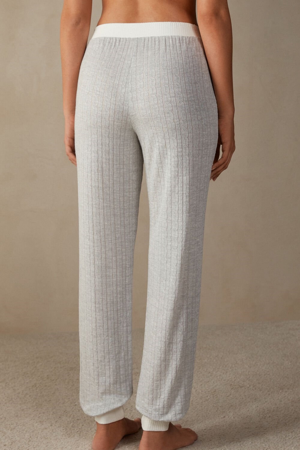 Pale Grey - 154j - Grey Heather / Powder White Intimissimi Timeless Heritage Full Length Cuffed Pants | BPSK-93540